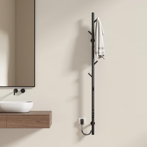 EMKE Toallero Eléctrico de baño, Diseño de toallero eléctrico con Barra, Control de Temperatura Inteligente, toallero Calefactor con 6 Ganchos, Negro