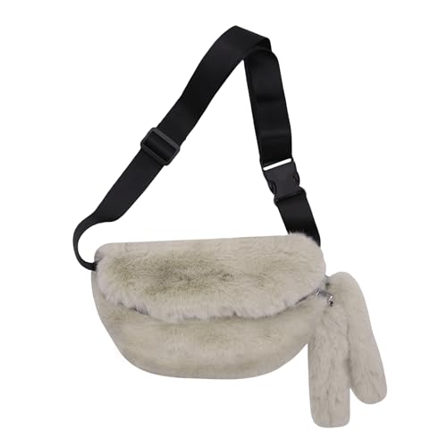 Fuzzy Fanny Pack for Women Faux Fur Belt Bum Bag with Adjustable Strap Waist Pouch Casual Crossbody Purse for Travel