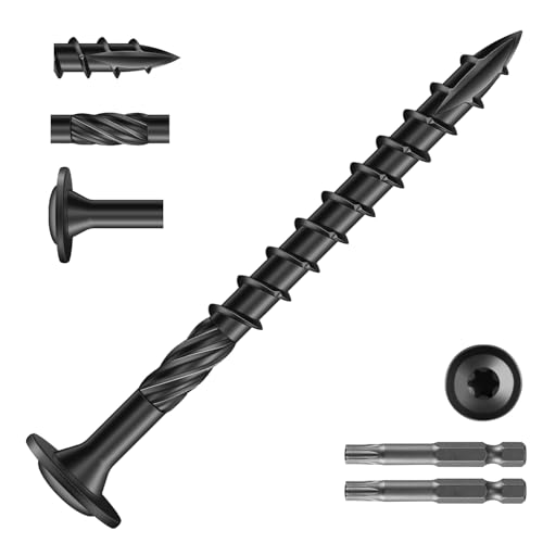 Image of #14 x 3 Inch Lag Screws (264Pcs) 6lb. Structural Wood Screw, Black, Carbon Steel, Washer Head, Rust Resistant epoxy Coated, T30 Star Bit
