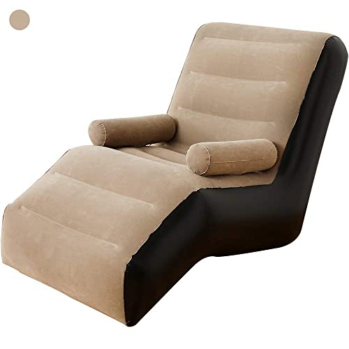 Rousky Inflatable Chaise Lounges Folding Lazy Floor Chair Sofa Lounger Bed With Armrests (Khaki) #TOP4