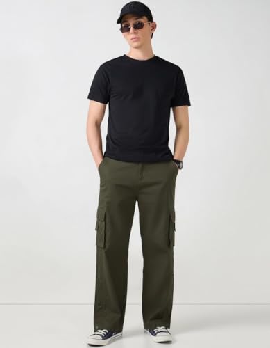 Image of Men's Cotton Cargo Pants | Stylish Elastic Drawstring Waist | Multi Pocket Tactical Pants | Casual Streetwear Utility Comfortable Regular Fit Outdoor Cargos
