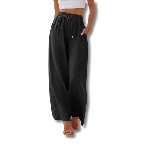Yigoo Palazzo Hose Damen: Weite Hose Sommer mit Tunnelzug & Seitentaschen – High Waist Design für Bequeme Passform + Atm...