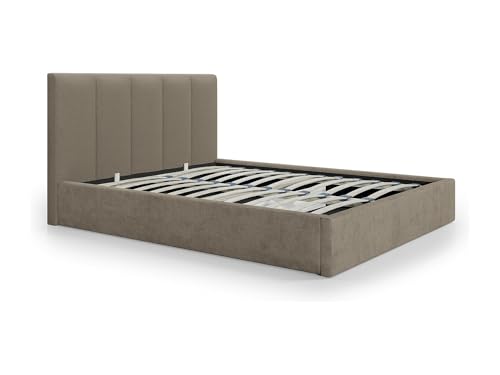Vente-unique-CanapÈ abatible de 160 x 200 cm con cabecero de Costuras Verticales - Tela - Topo - KILACLO