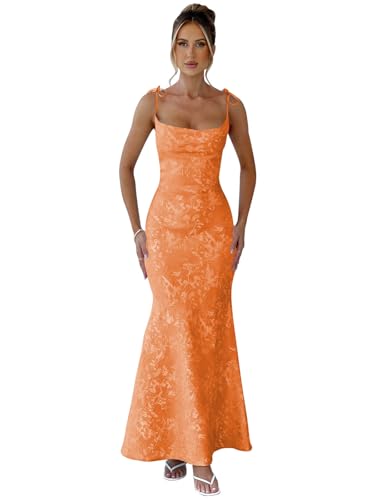 Gjvgj Jacquard Satin Prom Dresses for Women 2026 Mermaid Corset Orange Formal Evening Gown Size2