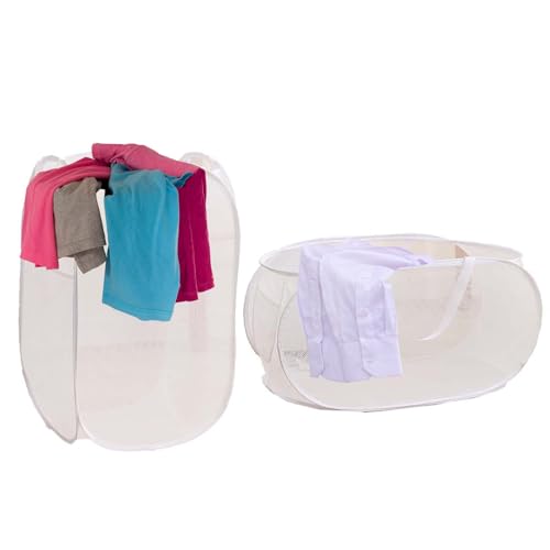 Kamuavni Mesh Laundry Hamper, 2 Pcs Mesh Pop Up Laundry Basket With Side Pocket, Vertical & Horizontal Dirty Clothes Storage (white)