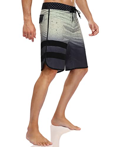 Nonwe Men's Board Shorts Quick Dry Bathing Suits with Mesh Liner and Back Pocket Black&Grey 342