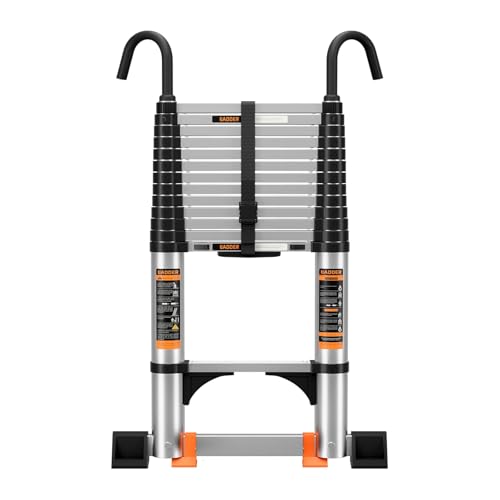 Telescoping Ladder,12.5FT Aluminum Multi-Purpose Collapsible Ladder with Stabilizers and Hooks,Jiashche Portable Extension Ladder for RV or Outdoor Work Silver,330lb Max Capacity