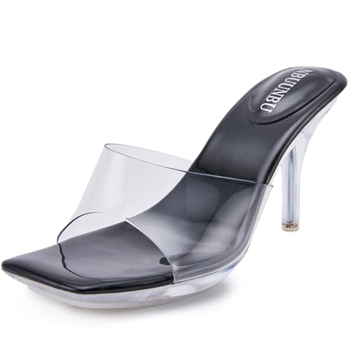 NBUUNBU Clear Heels for Women Sexy Platform High Kitten Heel Transparent Straps Shoes Square Toe Stiletto Comfortable Sandals Mules Pumps