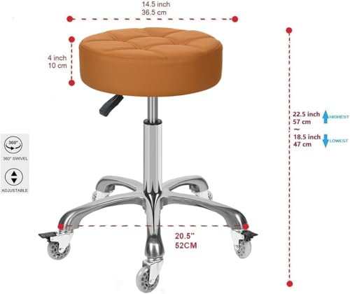 Image of Adjustable Heavy Duty Stool - Rolling Stools with Locking Caster Wheels - Swivel Stools Backless Chair for Beauty Hair Salon Spa Home Kitchen Office Shop Massage (Camel, Height 18 to 22 in)