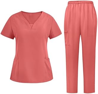 Sdwingk Scrubs for Women Set V-Neck Stretch Scrub Top & Drawstring Scrub Pant Nursing Uniforms Scrubs Sets with Pockets