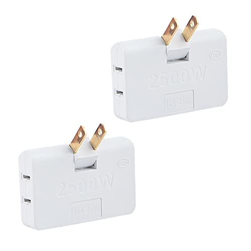 2 Pack 3 Way Flat Wall Outlet Extender AC Adapter,3 in 1 Extension Plug Adapter Foldable, 2-Prong Swivel Ungrounded Indoor Mini Rotatable Socket Converter for Home and Travel.(White)
