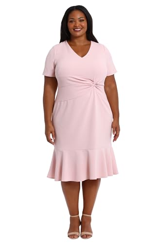 Image of London Times Women's V-Neck Dress - Flounce Hem, Twist Waist, Elegant Office & Event Wear