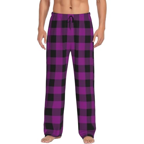 Novastar Mens Pajama Pants Bottoms with Pockets- Purple black plaid A Soft Mens Pj Pants, Comfy Men Lounge Pants4