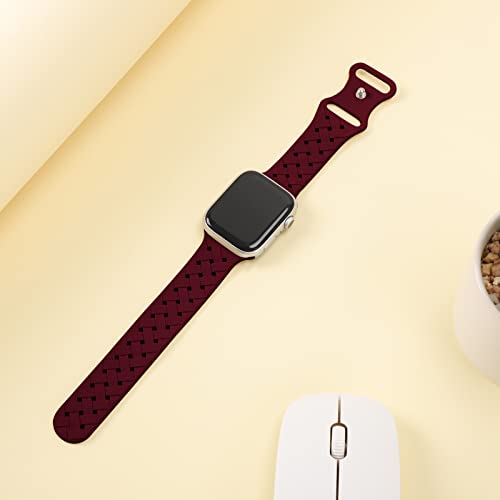 Image of Silicone Braided Weave Bands Compatible with Apple Watch 38mm 40mm 41mm 42mm 44mm 46mm 45mm 49mm, Replacement Sport Breathable Strap for iWatch Series 11 /10 /9 /8 /7 /6 /5 /4 /3 /2 /1 Ultra SE Women Men, Wine Red