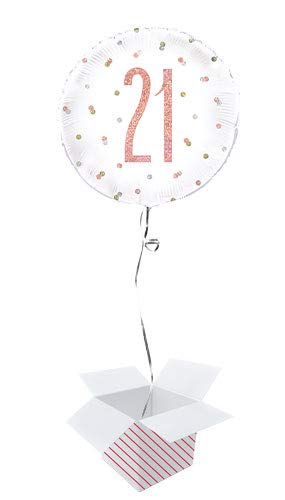 Rose Gold Glitz Age Holographic Round Foil Helium Balloon- Inflated Balloon in a Box (Age 21, Birthday) — image 1