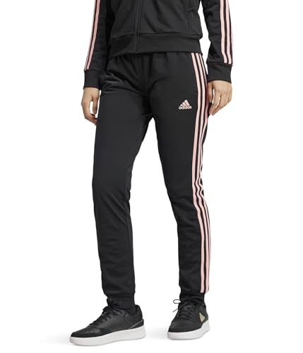 adidas Calça feminina Essentials Warm-up Slim afunilada com 3 listras, Preto/Semi Rosa Spark, P