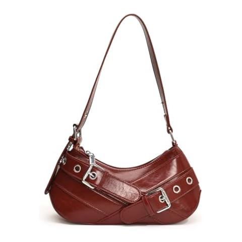 Sanxine Shoulder Bag for Women Y2k Small Purse Designer Punk Style Hobo Handbags Vegan Leather Trendy Crescent Bags (Red) Cover
