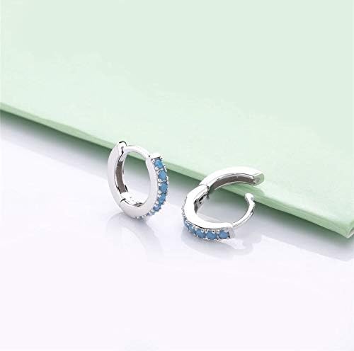 AT Jewellery - 925 Sterling Silver Filled Blue Turquoise Huggie Hoop Earrings, Small - Image 4