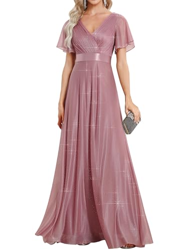 Ever-Pretty Women's Summer Glitter Formal Dresses Evening Gown V Neck