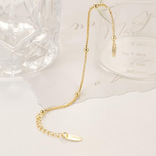 14K Gold Bracelets for Women Adjustable Women’s Bracelet Ball Station Chain Stackable Bracelets for Womens Men Bracelet Jewelry 6.5-9 Inches Including Extension Chain3