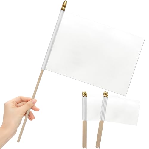 LoveVC 12Pcs 812 Inch Solid White Flags Small Blank Sublimation Flags on Wood Stick Mini Handheld DIY Graffiti Flag Party Decorations for Grand Opening Kids Birthday Carnival