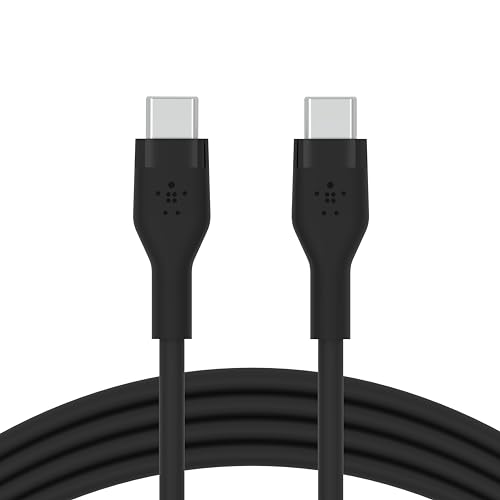 Image of Belkin BoostCharge Flex Silicone USB-C to USB-C Charging Cable (1M /3.3FT) for iPhone 16, iPhone 16 Pro, Galaxy S25, S24, Pixel 9 & 8, Nintendo Switch 2 & More with Cable Clip - Black