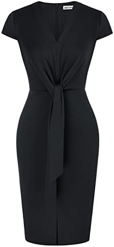 GRACE KARIN Women's Summer Midi Dresses Cap Sleeve Tie Waist Work Dress Slit V-Neck Bodycon Dress Business Casual Outfits