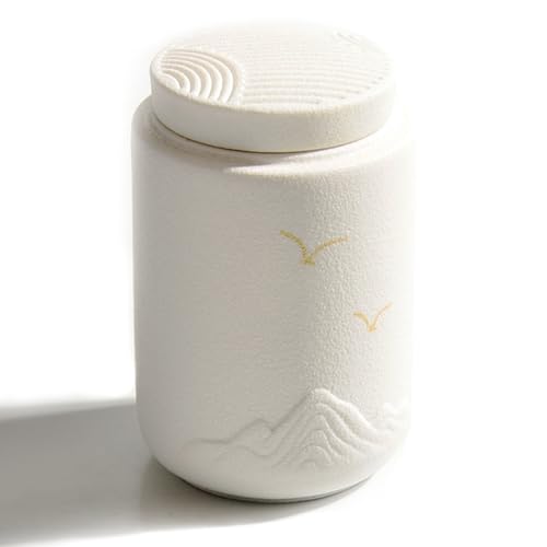 Small Ceramic Urns for Human Ashes - Engraved Bird Design Keepsake - Elegant Ceramic Keepsake Urn - Memorial Sharing Urn for Loved Ones' Ashes(White)