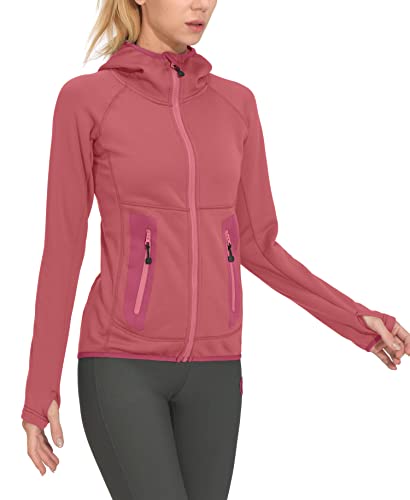 Little Donkey Andy Women's Winter Lightweight Warm Fleece Jacket Thumb Holes Thermal Hooded Coat Running Hiking Watermelon Red Xs #TOP1
