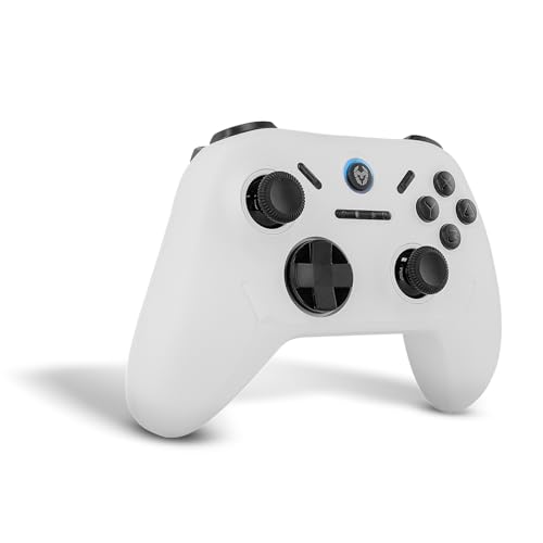 KROM KADOER— Mando Inalámbrico Bluetooth 5.0, 15 Botones, 4 niveles de Vibración dual, 187 gramos, Indicador LED nivel batería, Compatible con PC/Switch/Switch 2/iOS/Android, Blanco
