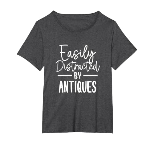 Easily Distracted by Antiques T-Shirt, Women's Plus, Dark Heather Grey, 4X