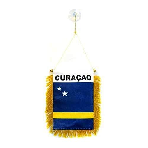 Image of AZ FLAG Curacao Mini Banner 6'' x 4'' - Curacaoan Pennant 15 x 10 cm - Mini Banners 4x6 inch Suction Cup Hanger