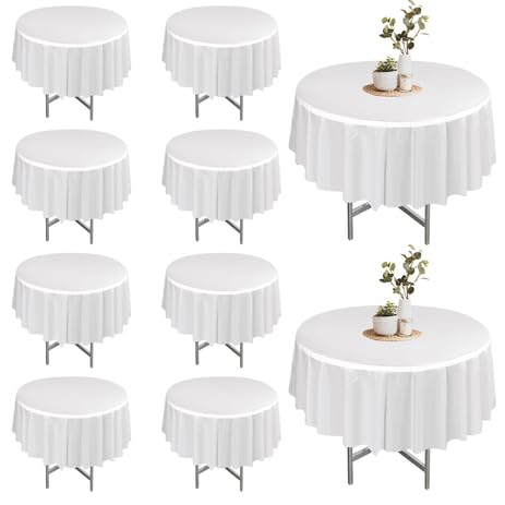 DASIAUTOEM 10 Nappe Nappes Rondes Blanc, Nappe Ronde 213 CM, Lavable pour Table de Jardin, Protection de Table, pour Mariage, Banquet, Restaurant, Décoration