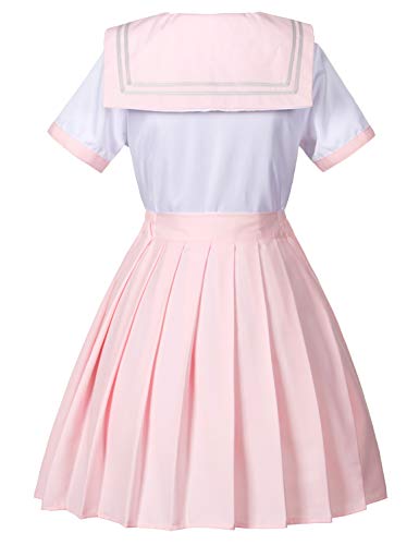Japanese School Girls Jk Uniform Sailor White Pink Pleated Skirt Anime Cosplay Costumes With High Socks Set(Ssf36) Xs(Tag S) #TOP6