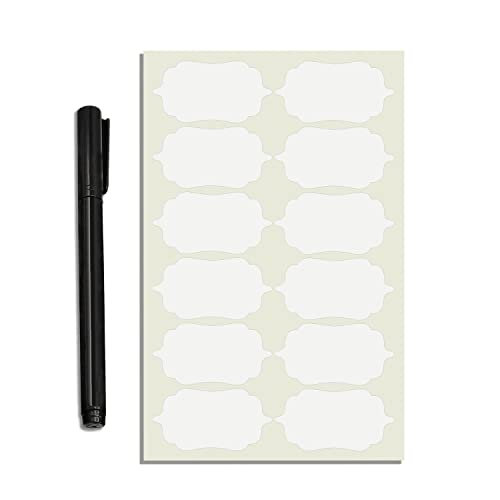 FlyBuy Hub Pack of 84 Waterproof Vinyl Stickers for Mason Jars Glass Bottles, Decals Craft, Kitchen Jar Labels with Pencil 2.5 Inch X 1.25 Inch, Whiteself-Adhesive, Wall