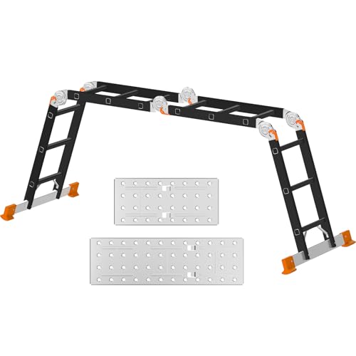AMHANCIBLE Mehrzweckleiter, Leiter, 3.4M Aluleiter, 4 x 3 Stufen, Trittleiter, Haushaltsleiter, bis 150 kg,12 Stufen, in 6 Positionen, TÜV/GS Zertifiziert, Anti-Rutsch, Stabil und Robust EBAL01RN AMHANCIBLE Mehrzweckleiter, Leiter, 3.4M Aluleiter, 4 x 3 Stufen, Trittleiter, Haushaltsleiter, bis 150 kg,12 Stufen, in 6 Positionen, TÜV/GS Zertifiziert, Anti-Rutsch, Stabil und Robust EBAL01RN