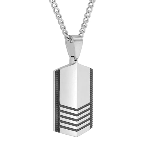 Collier pendentif plaque identité homme acier inoxydable noir chevron - 4