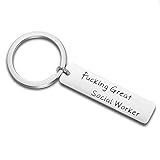 FEELMEM Fucking Great Social Worker Keychain Appreciation Gift for Social Worker MSW Graduation Gift (Silver)