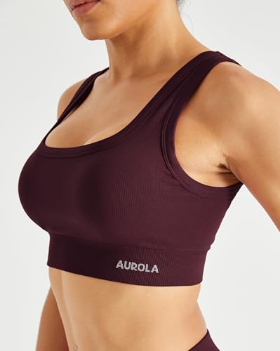 Image of AUROLA Power Womens Square Back Basic Sports Bra - Square Neck Padded Low Impact Yoga Bra Workout Crop Top