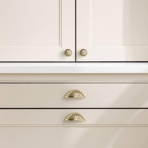Image of YAGU 10 Pack Sunflower Polished Brass Kitchen Cabinet Knobs 1-1 /5 Inch Round Dresser Drawer Knob Bright Gold Furniture Hardware Shiny Brass Pulls for Closet Cupboard Wardrobe