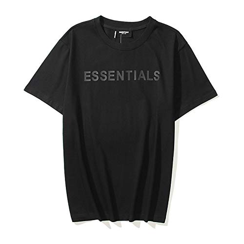 Fear of God Essentials Shirt Trend Casual Short-Sleeve Cotton Crewneck Tee Street Fashion Top for Men Women Youth (Black,XL)