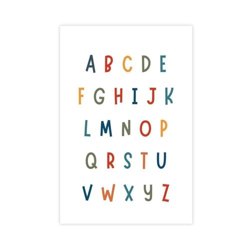 Poster alphabet arc-en-ciel sur toile 61x91 cm pour déco murale de chambre enfant