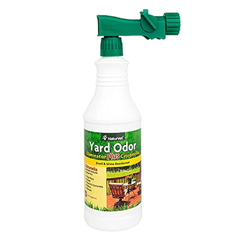 NaturVet – Yard Odor Eliminator Plus Citronella Spray – Eliminate Stool and Urine Odors from Lawn and Yard – Designed for Use on Grass, Patios, Gravel, Concrete & More – 32oz with Hose Nozzle