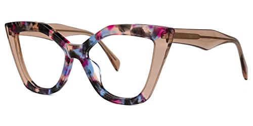 Image of Zeelool Stylish Acetate Cat Eye Blue Light Blocking Glasses Computer Eyewear for Women Oversized Eyeglasses Spitler ZJGA100148-02 Floral-Tortoise