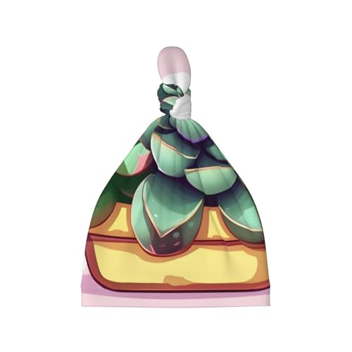 Newborn Baby Hat, Cartoon Succulents Print Soft Top Knot Beanie Cap, Cute Baby Headwear for 0-6 Months Black