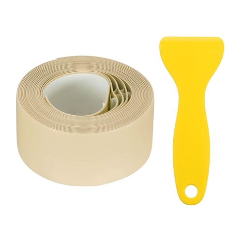 Image of uxcell Caulk Tape, Beige Toilet Caulk Strip Self Adhesive 1.5 inch x 16.4Ft Caulking Sealant Tape with Sealing Tool for Kitchen Bathroom Edge Protector