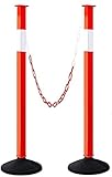 Traffic Delineator Post with Weighted Base & Reflective Collars, Adjustable Parking Cones with 4 FT Chains, Portable Orange Driveway Barrier Pole for Traffic Crowd Control（Patented）