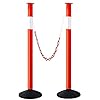 Traffic Delineator Post with Weighted Base & Reflective Collars, Adjustable Parking Cones with 4 FT Chains, Portable Orange Driveway Barrier Pole for Traffic Crowd Control(Patented)