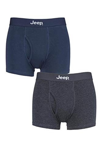 Image of Jeep Men's Cotton Plain Fitted Key Hole Trunk Boxer Shorts - Navy/Charcoal M