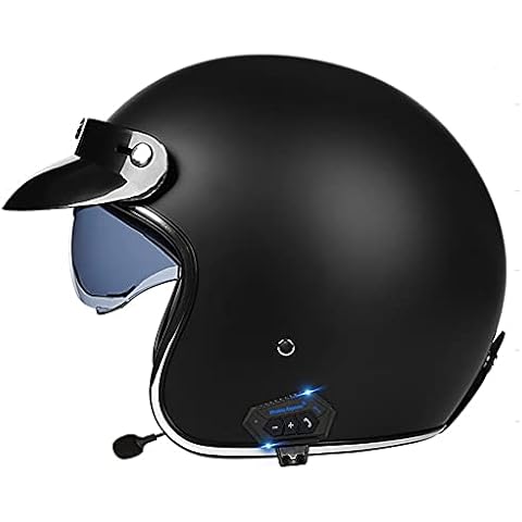 Bluetooth Motorcycle Helmet, PU Leather Helmet 3/4 Motorcycle with Visor ECE Approved Crash Vintage Jet-Helmet for Adult for Biker Cruiser Scooter Touring Helmet (55~64cm) Cover